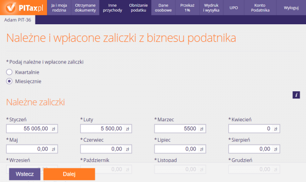 Należne i wpłacone zaliczki z działalności