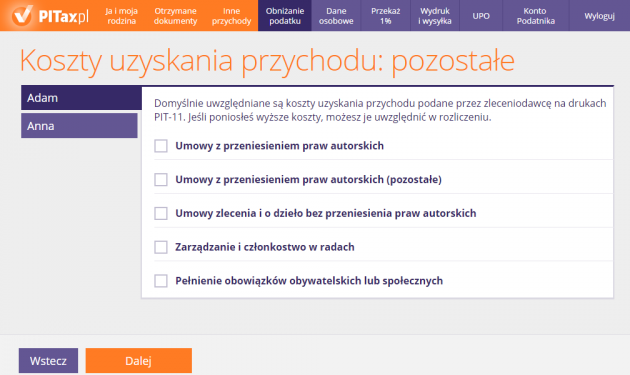 Koszty uzyskania przychodu inne niż z pracy
