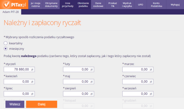 Należny i zapłacony ryczałt