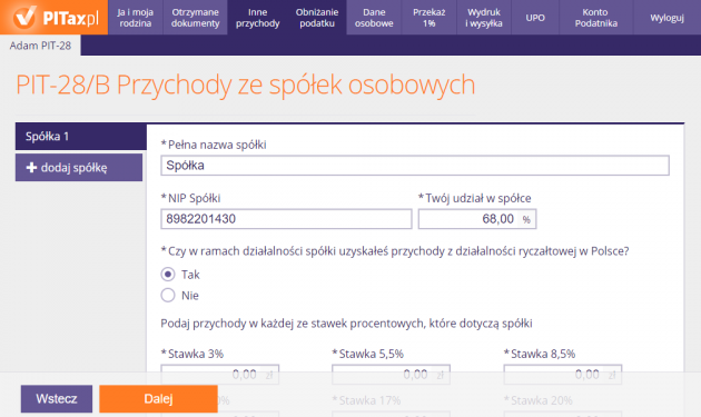 Przychody ze spółki