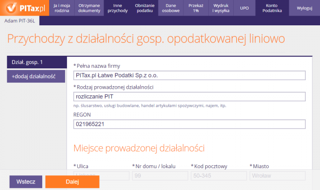 Przychody z jednoosobowej działalności gospodarczej