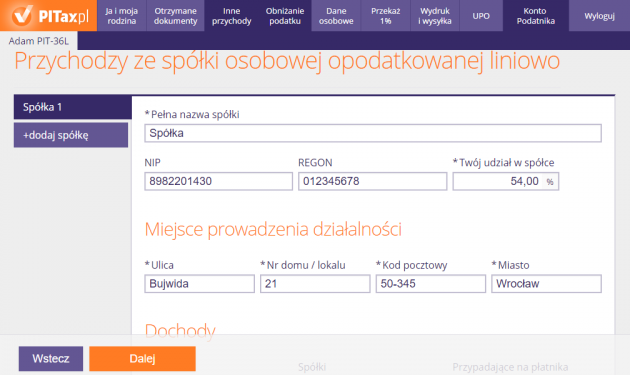 Przychody ze spółki