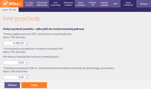 Inne przychody (bardzo rzadkie)