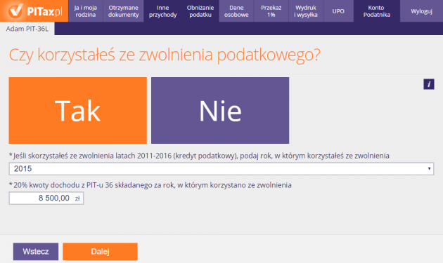 Zwolnienie/kredyt podatkowy