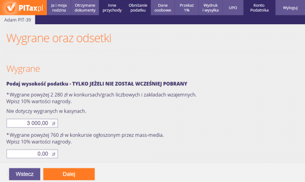 Przychody z wygranych i odsetek