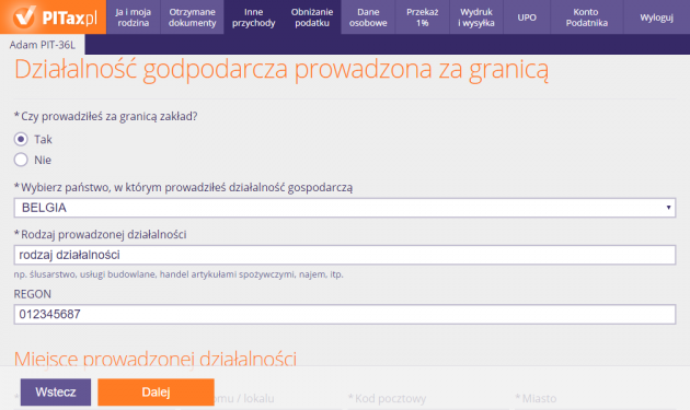 Przychody z działalności gospodarczej za granicą