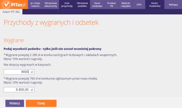 Przychody z wygranych