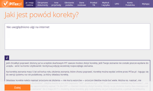 Jaki jest powód korekty?