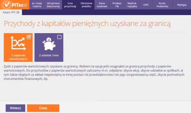 Rodzaj przychodów kapitałowych uzyskanych za granicą