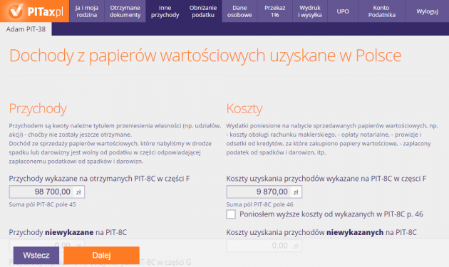 Przychody z giełdy uzyskane w Polsce