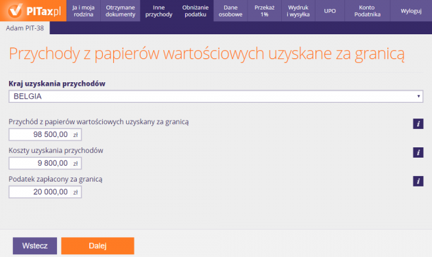 Dochody z giełdy uzyskane za granicą
