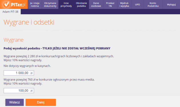 Przychody z wygranych