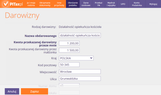 Darowizna na działalność charytatywną Kościoła